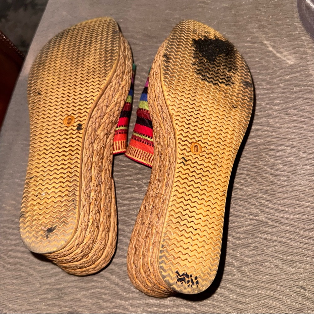 Sbicca Rainbow Striped‎ Platform Wedge Slide Sandals Boho Festival Resort Mexico - Picture 6 of 7